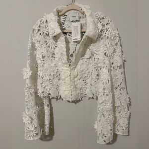 AKNVAS Audrey Lace Jacket White Floral Appliqué Bridal Garden Party Size 8 NWT